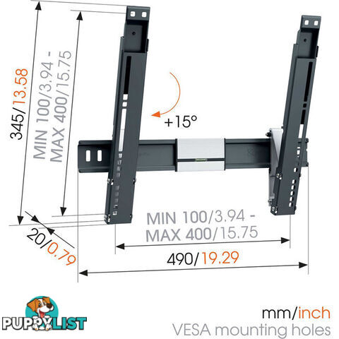 THIN415 EXTRA THIN TILTING WALL MOUNT 66-140CM 18KG MAX VESA 400X400