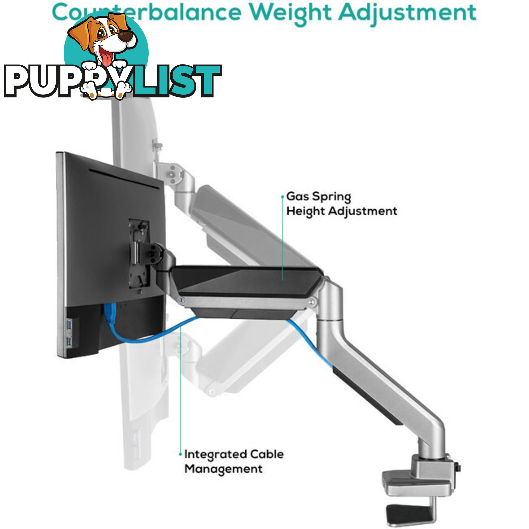 SGS01Y HEAVY-DUTY GAS SPRING SINGLE MONITOR ARM ACTIVIVA