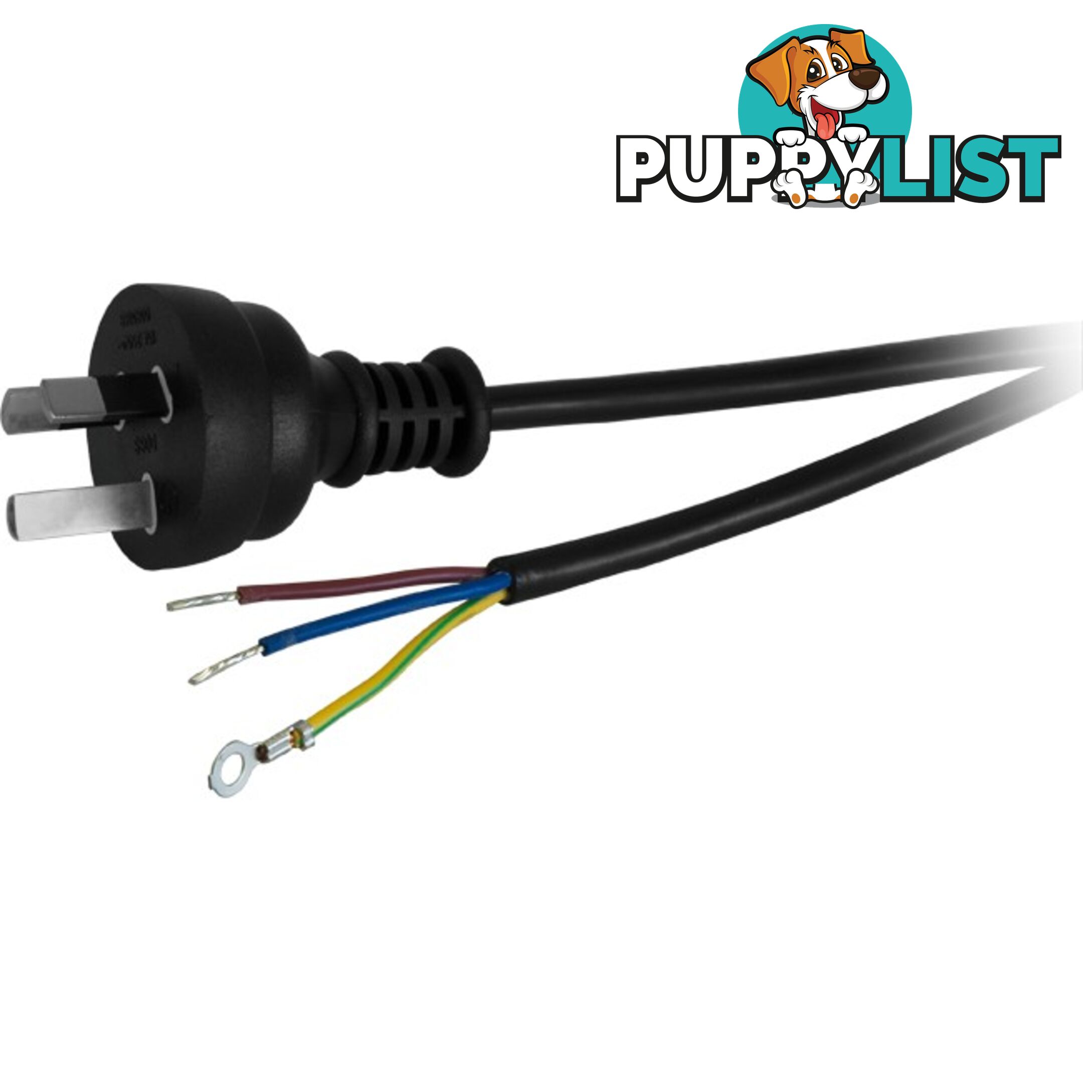 23PB100 10A 3 CORE MAINS LEAD - 2M BARE WIRE POWER LEAD BLACK