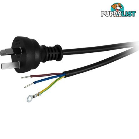 23PB100 10A 3 CORE MAINS LEAD - 2M BARE WIRE POWER LEAD BLACK