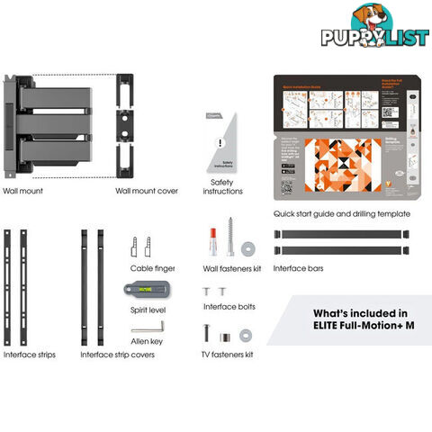 TVM5445 ELITE SERIES FULL MOTION+ 32"-65" WALL MOUNT GREY - PIVOT UP TO 180Â° - MAX VESA 400X400