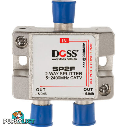 SP2F 2 WAY 'F' SPLITTER OR COMBINER DC PASS THROUGH 2.4GHZ DOSS