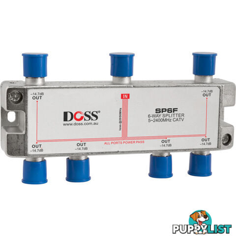 SP6F 6 WAY 'F' SPLITTER OR COMBINER DC PASS THROUGH 2.4GHZ DOSS