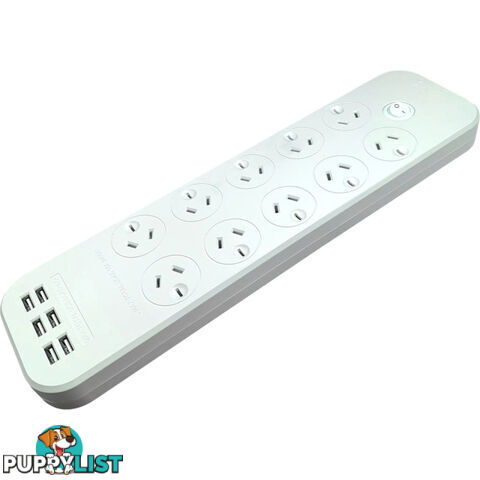 PT1055 10 OUTLET SWITCHED POWERBOARD WITH USB CHARGING