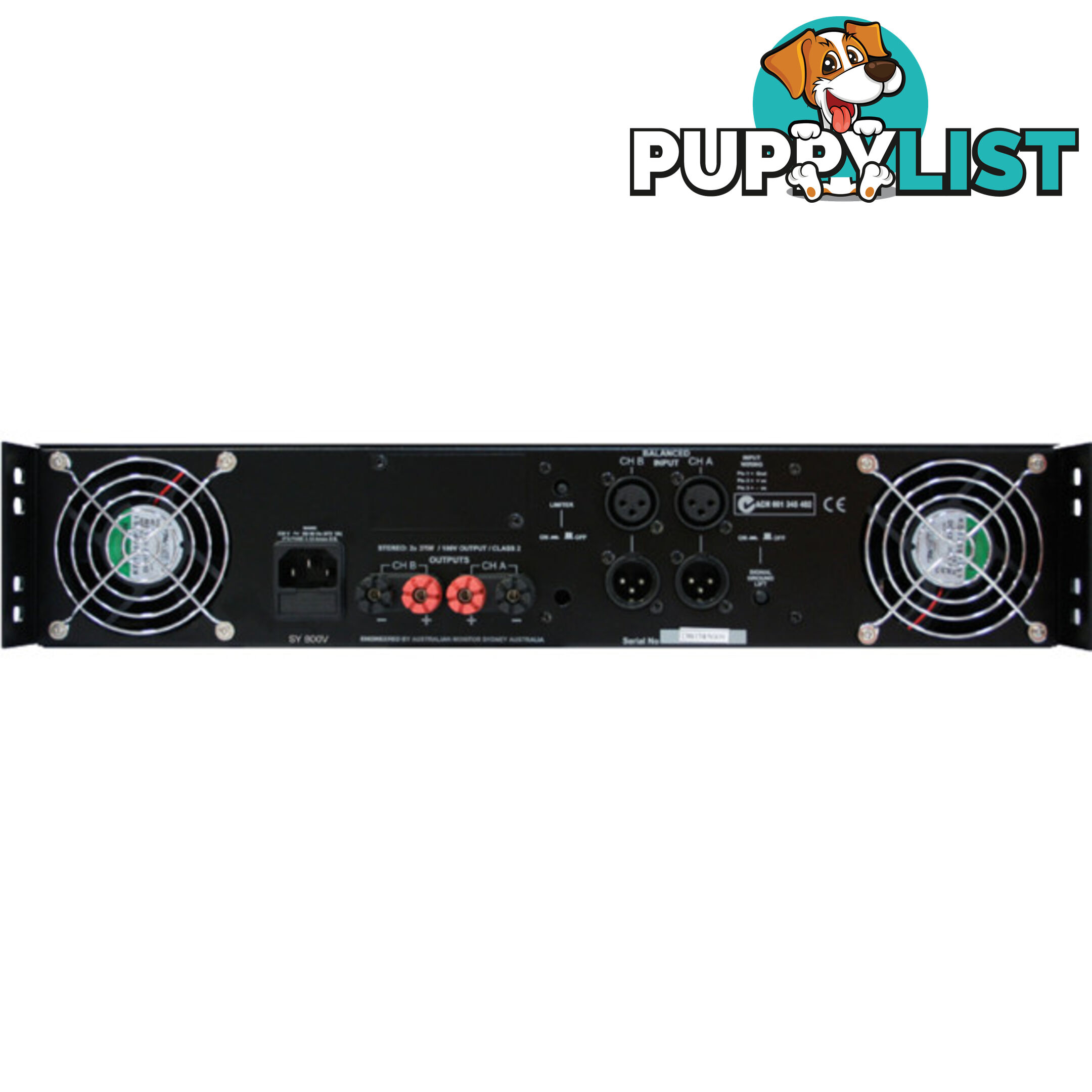 SY800V 2 X 400W -100V POWER AMPLIFIER AUSTRALIAN MONITOR