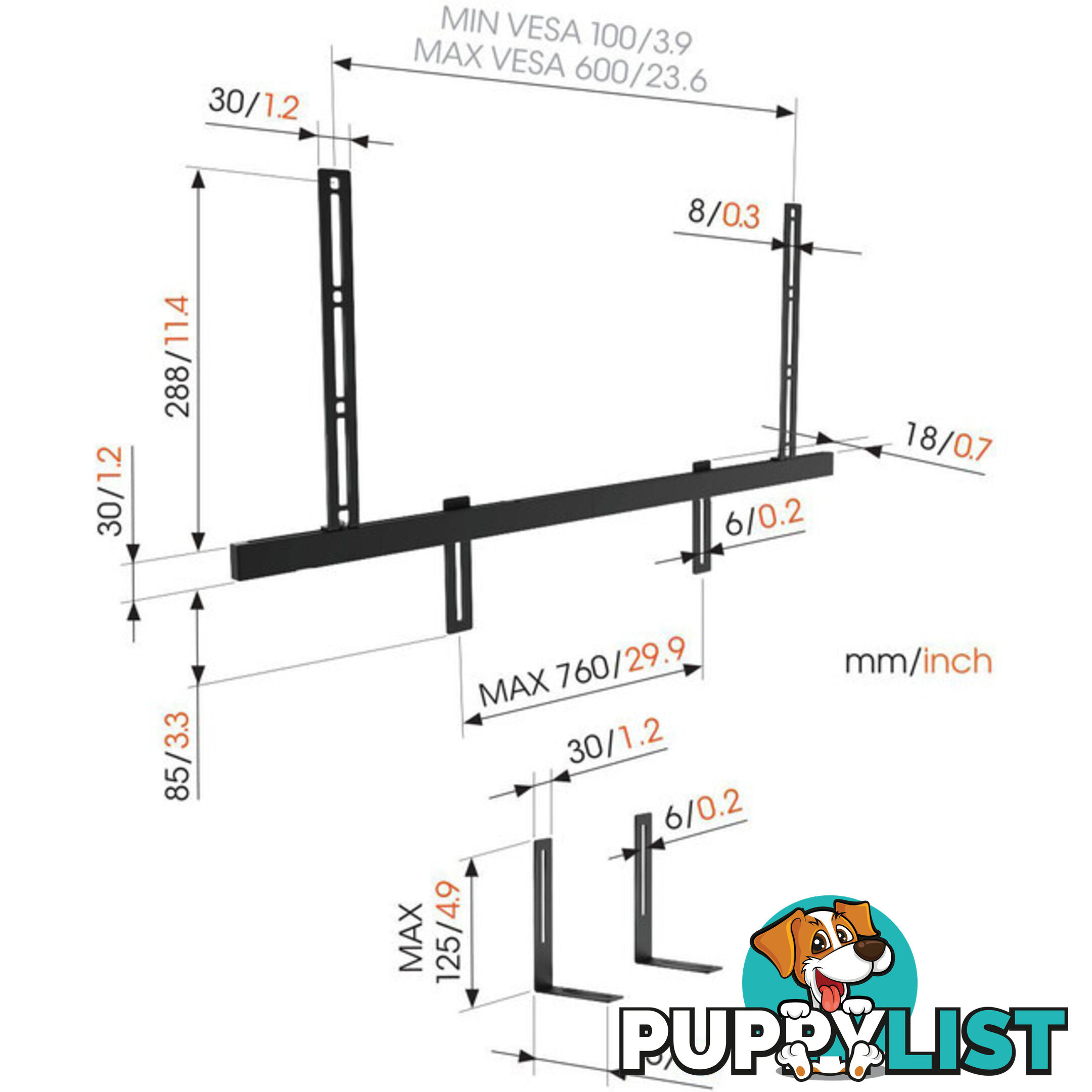 SOUND3550 UNIVERSAL SOUNDBAR MOUNT SUITS ANY MOUNT MAX 600MM VESA