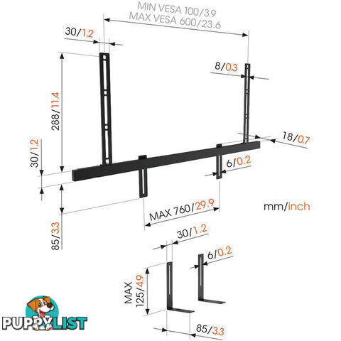 SOUND3550 UNIVERSAL SOUNDBAR MOUNT SUITS ANY MOUNT MAX 600MM VESA