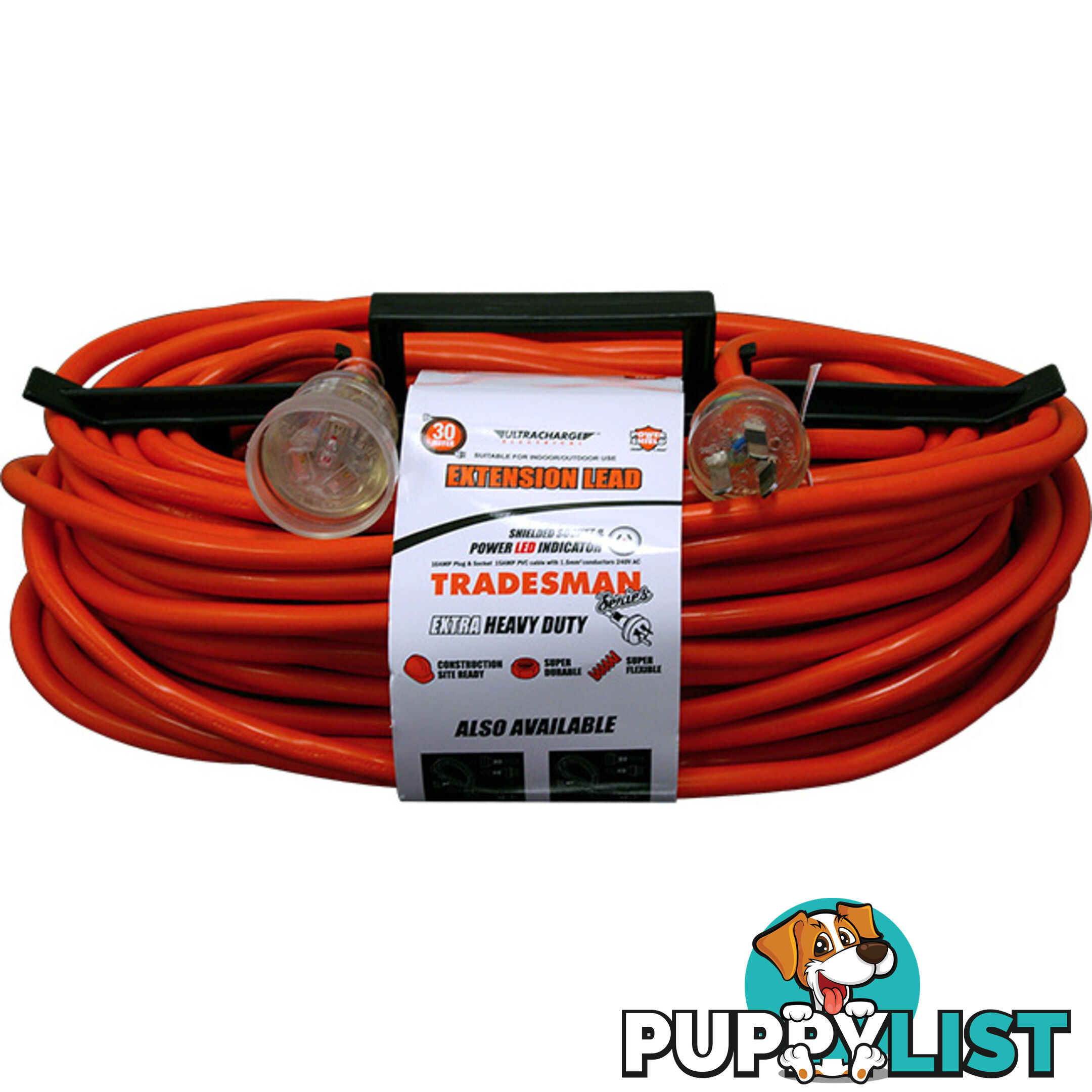 UR24030T 30M HEAVY DUTY EXTENSION LEAD POWER LEAD ORANGE & CLEAR PLUG