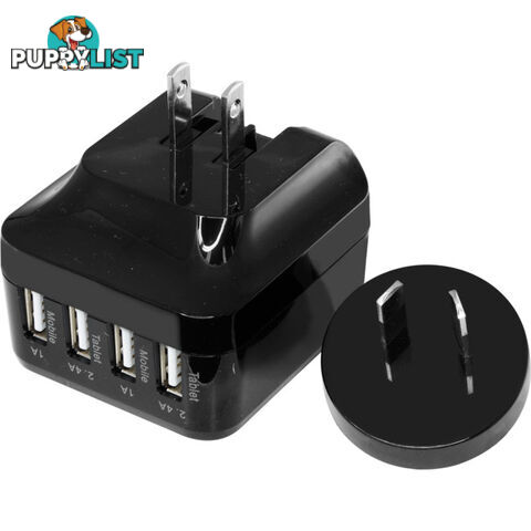 SM568B 5V 6.8A FOUR USB CHARGER BLACK INTERCHANGABLE TRAVEL ADAPTOR