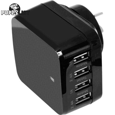 SM568B 5V 6.8A FOUR USB CHARGER BLACK INTERCHANGABLE TRAVEL ADAPTOR