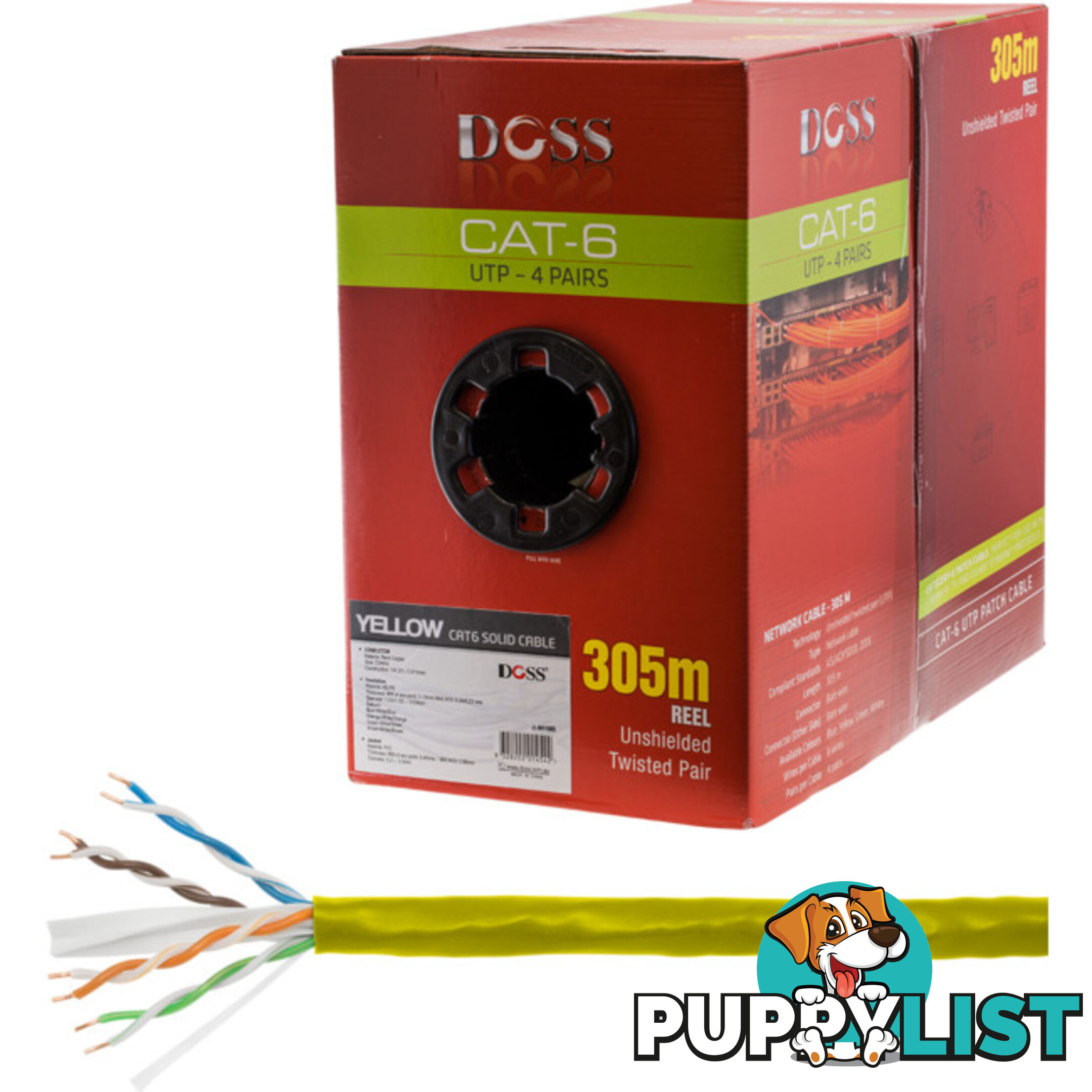 C6RYLW 305M CAT6 SOLID CABLE YELLOW SOLD AS 305M ROLL ONLY