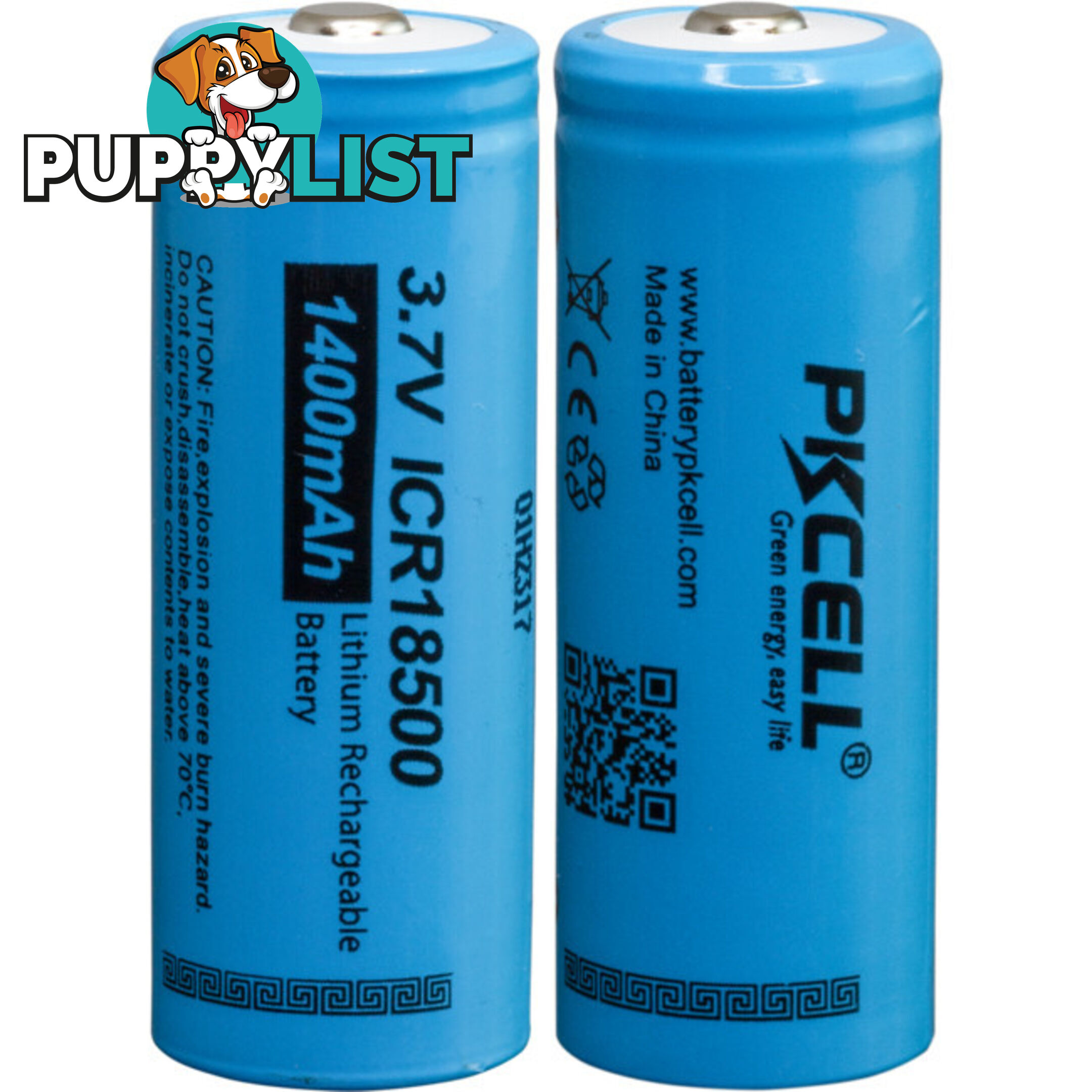 PK18500 3.7V 1400MAH 18500 LI-ION BATTERY 2PK RECHARGEABLE PKCELL 2PCS/SHRINK