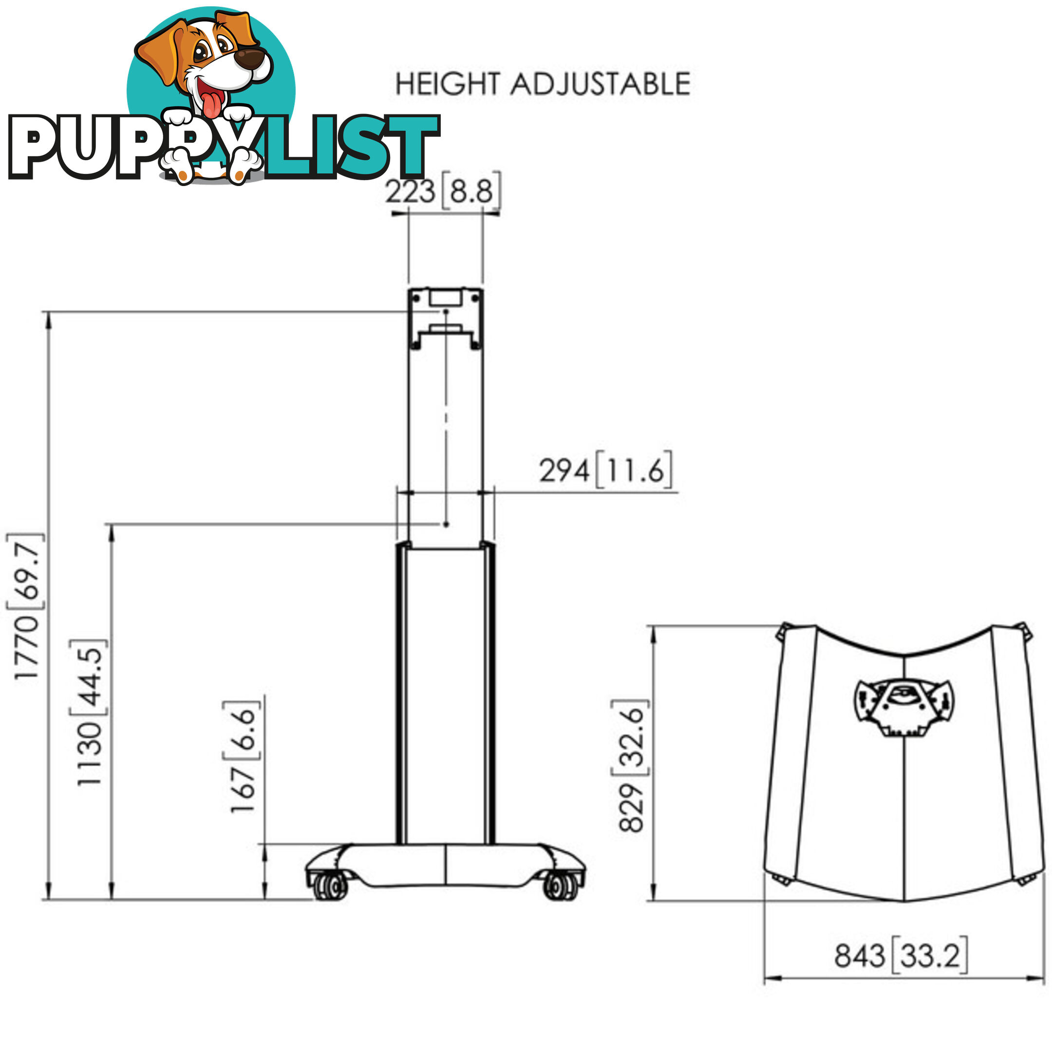 PFT2520 HEIGHT ADJUSTABLE LCD TROLLEY INCL PFB34X BAR AND PFS33X STRIP