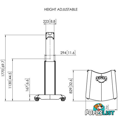 PFT2520 HEIGHT ADJUSTABLE LCD TROLLEY INCL PFB34X BAR AND PFS33X STRIP