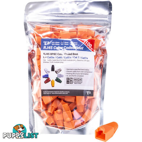 PTB70OR-100 7.0MM ORANGE RJ45 RUBBER BOOTS BAG OF 100