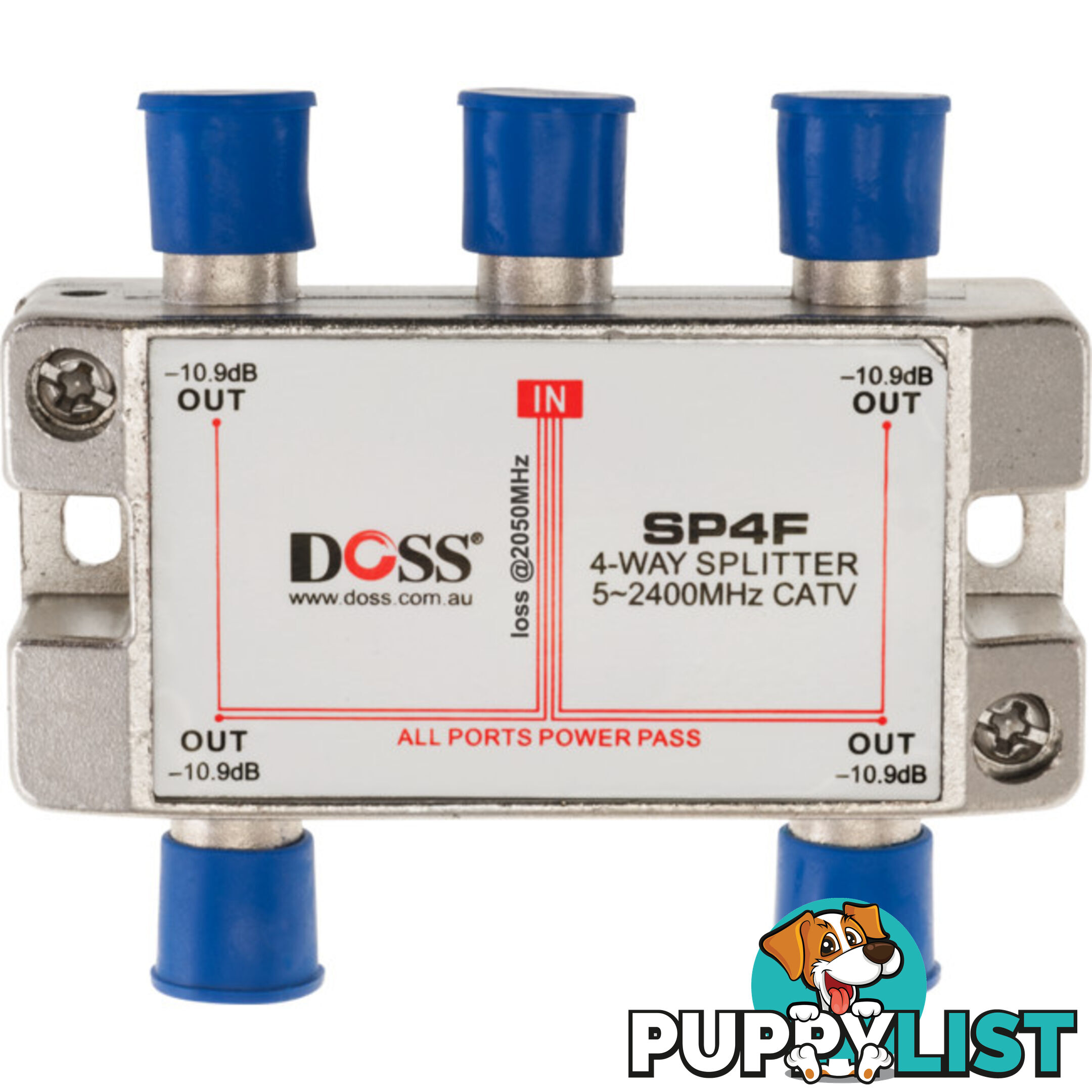 SP4F 4 WAY 'F' SPLITTER OR COMBINER DC PASS THROUGH 2.4GHZ DOSS