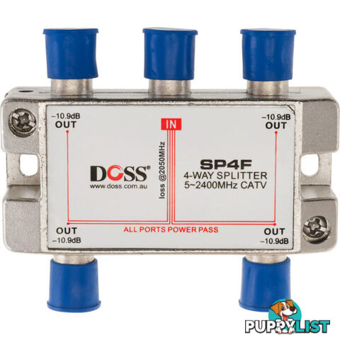 SP4F 4 WAY 'F' SPLITTER OR COMBINER DC PASS THROUGH 2.4GHZ DOSS