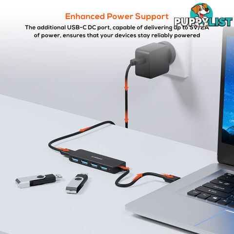 U3H5K 4 PORT USB3.0 HUB WITH USB-C DC PORT