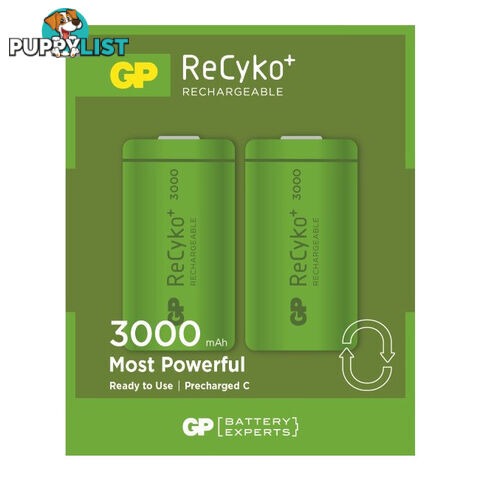 300CHCB-C2 3000MA RECYKO+ 'C' BATTERY 2PK RECHARGEABLE NIMH GP