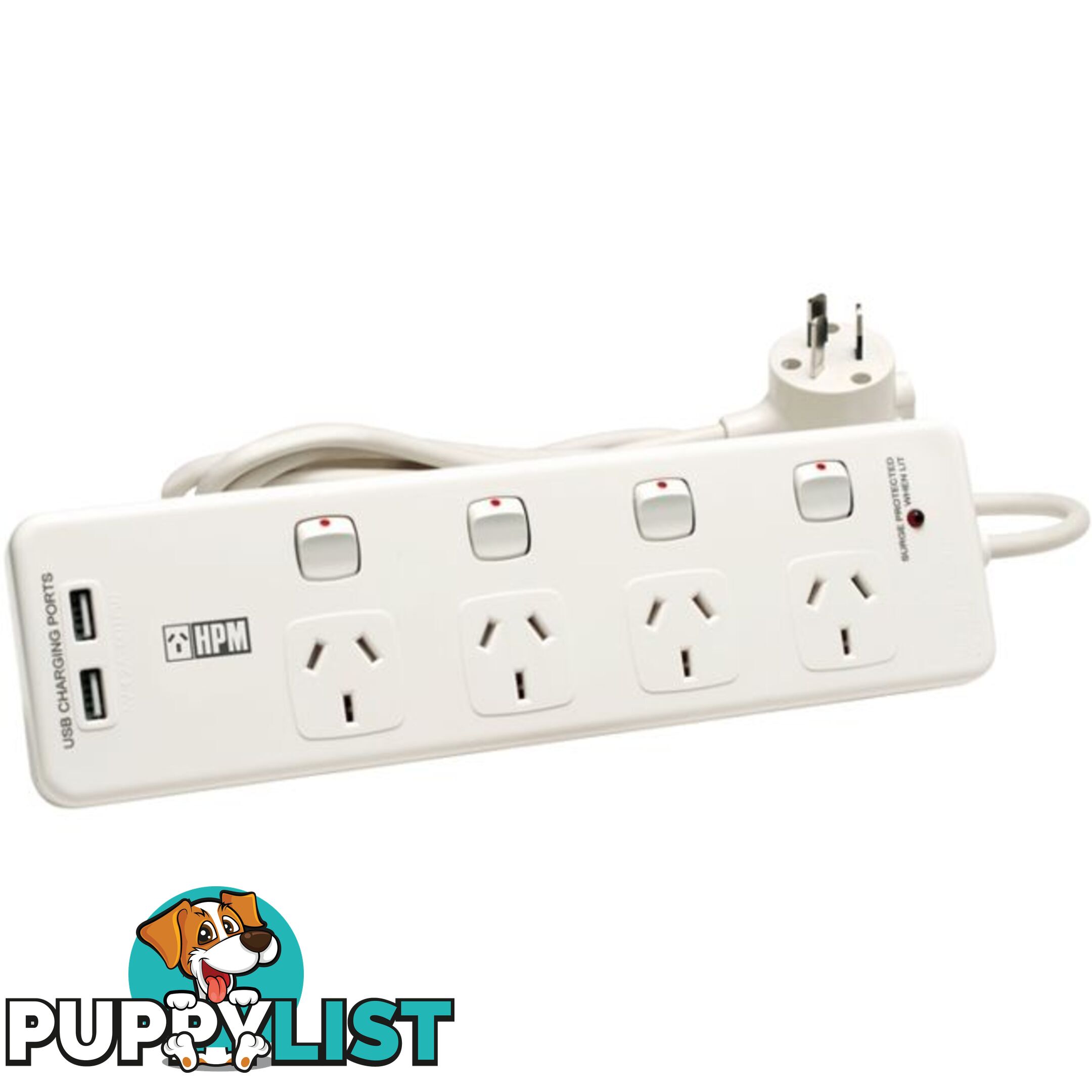 D104PAUSBWE 4 WAY SURGE POWERBOARD DUAL USB SWITCHED 14W17 HPM