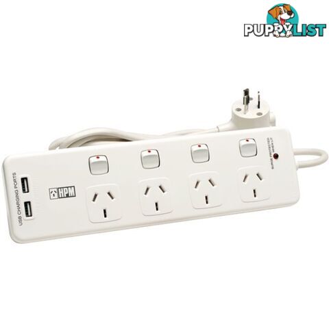 D104PAUSBWE 4 WAY SURGE POWERBOARD DUAL USB SWITCHED 14W17 HPM