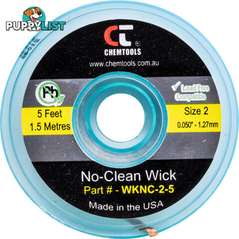 SWNC2S 1.5MM X 1.5M SODER WICK BRAID CHEMTOOLS #2 YELLOW NO CLEAN