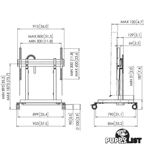 RISE5308 MOTORIZED DISPLAY LIFT TROLLEY- PREMIUM WHEELS 80MM PER SEC SPEED - UP TO 86" -120KG DISPLAY