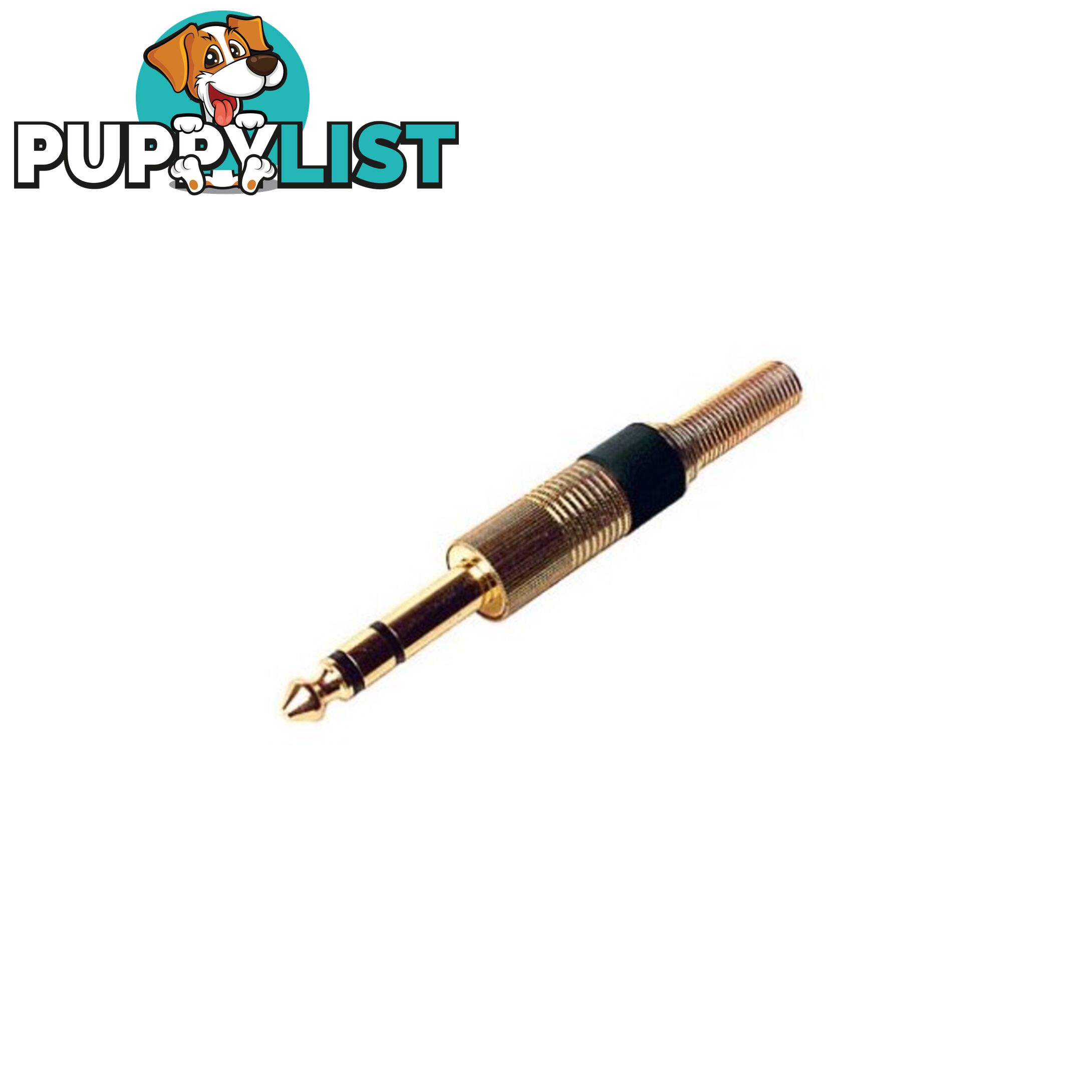 PD1452 6.3MM GOLD STEREO PHONO PLUG BLACK - SPRING PROTECTION