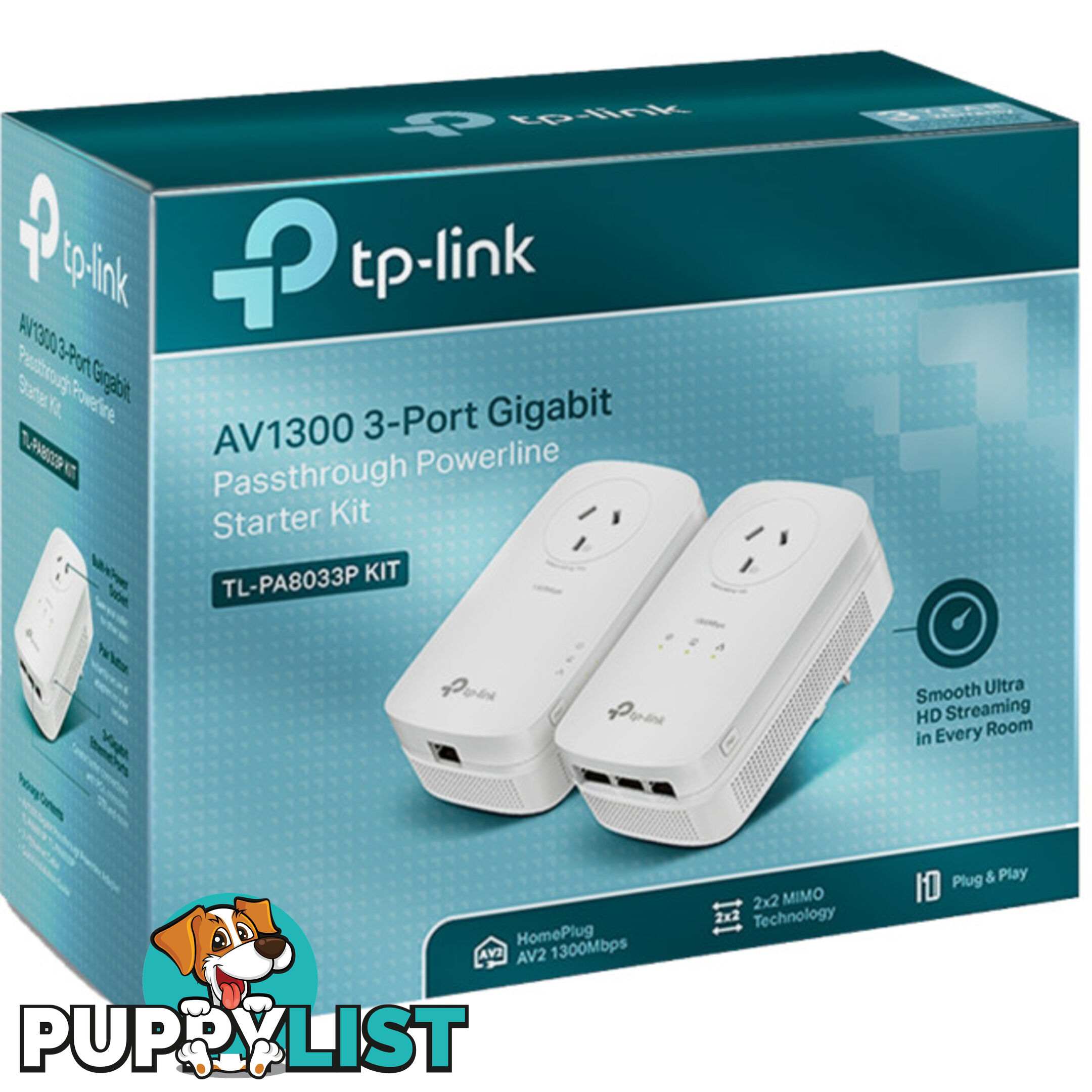 PA8033PKIT 3 PORT GIGA POWERLINE ADAPTER KIT AV1300