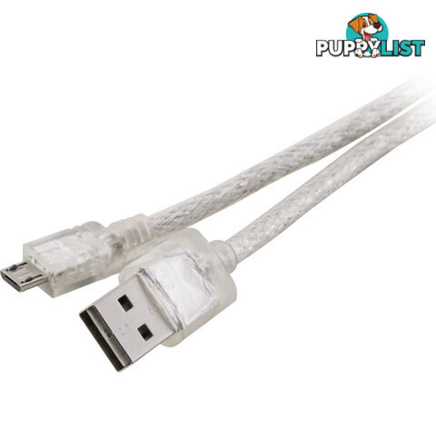 LC7243 TRANSPARENT MICRO USB LEAD 2M DOUBLE SIDED USB-A PLUG USB-B