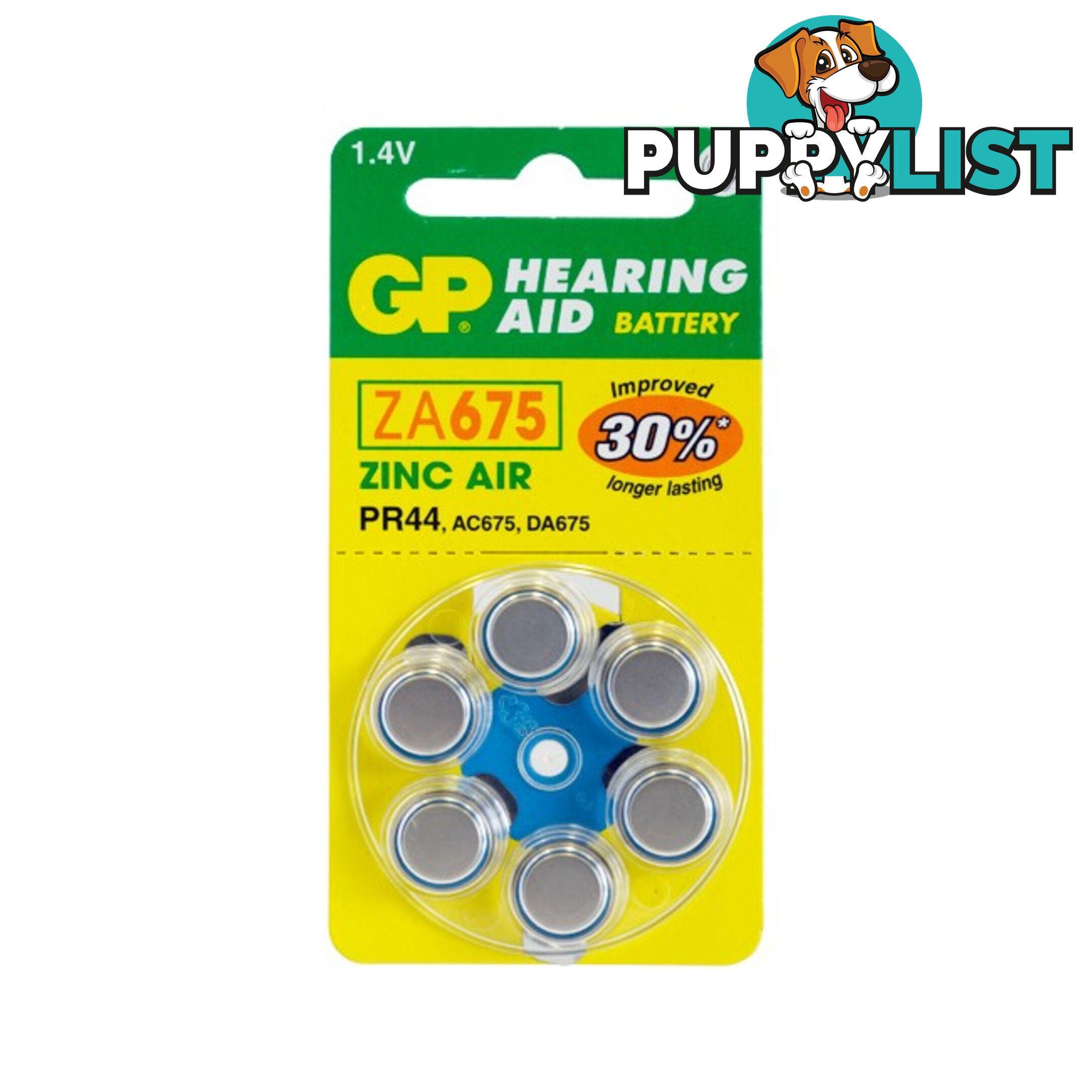 ZA675B6 HEARING AID BATTERY, 6 PACK SIZE 675, PR44, AC675 - GP