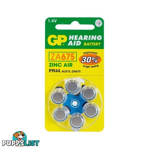 ZA675B6 HEARING AID BATTERY, 6 PACK SIZE 675, PR44, AC675 - GP