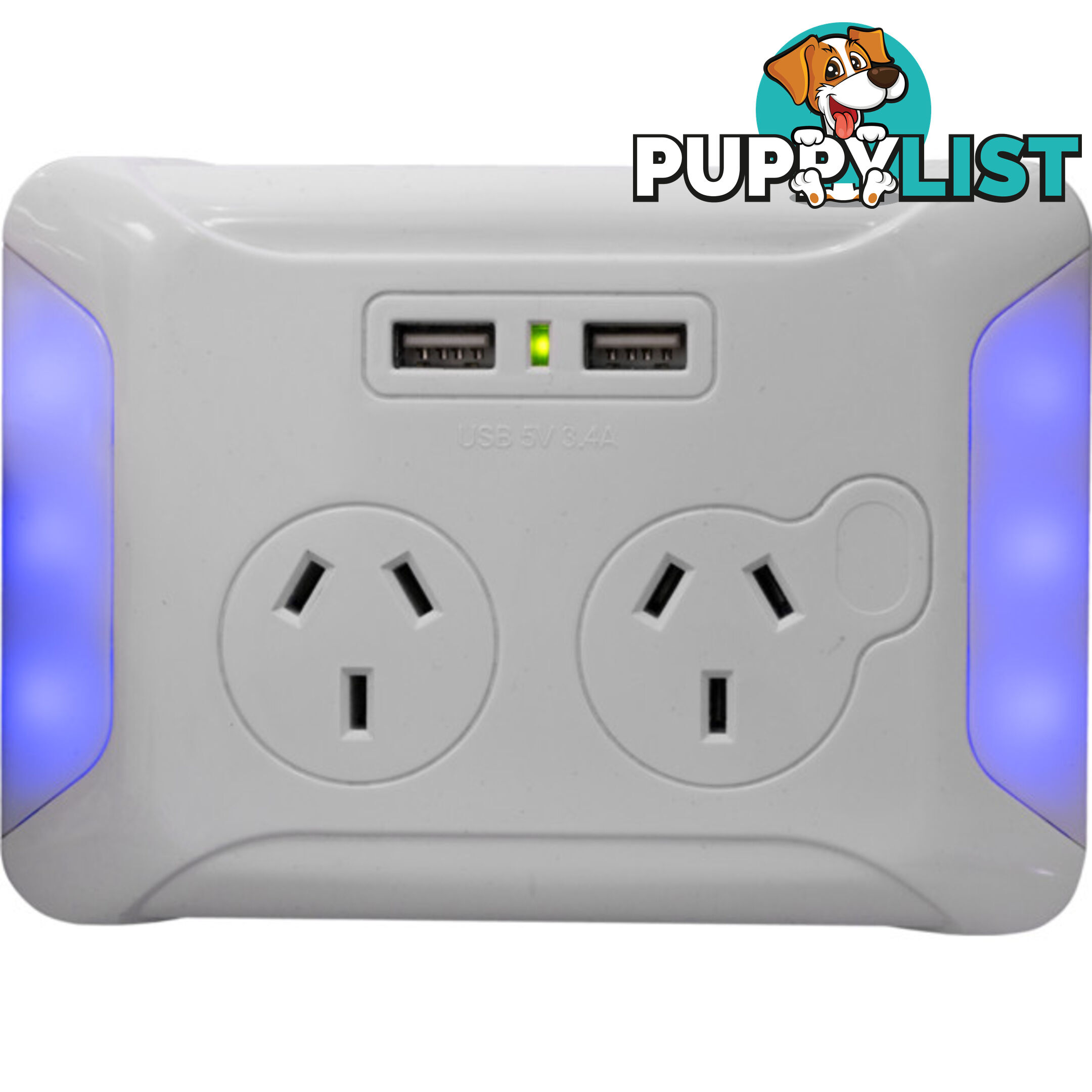 CWPUSB2 CLIP OVER WALL PLATE WITH USB DOUBLE GPO NIGHT LIGHT AC