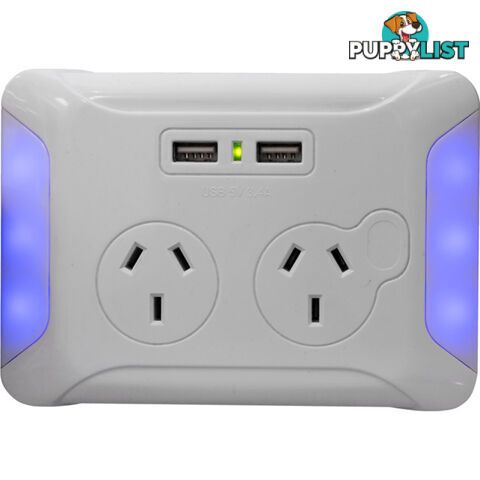 CWPUSB2 CLIP OVER WALL PLATE WITH USB DOUBLE GPO NIGHT LIGHT AC