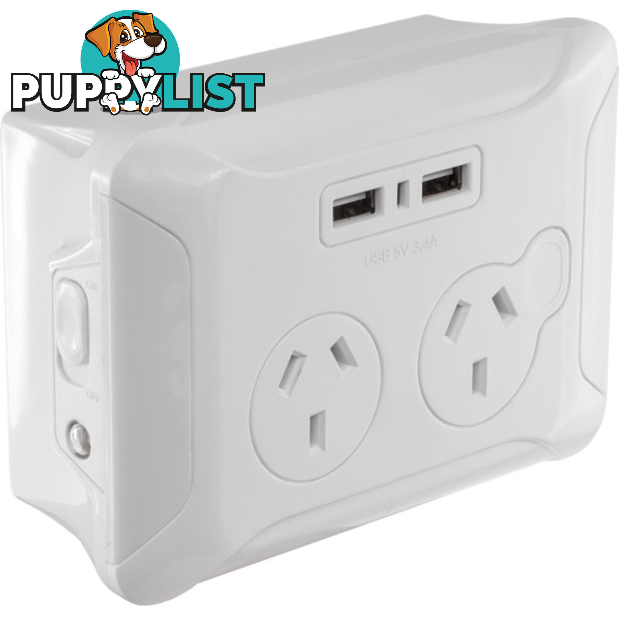 CWPUSB2 CLIP OVER WALL PLATE WITH USB DOUBLE GPO NIGHT LIGHT AC