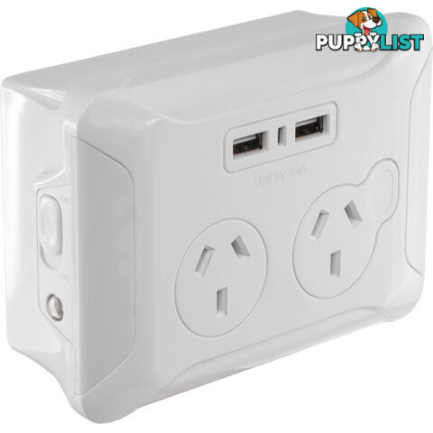 CWPUSB2 CLIP OVER WALL PLATE WITH USB DOUBLE GPO NIGHT LIGHT AC