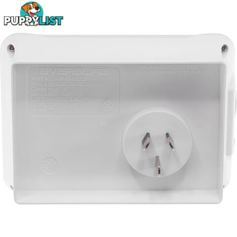 CWPUSB2 CLIP OVER WALL PLATE WITH USB DOUBLE GPO NIGHT LIGHT AC