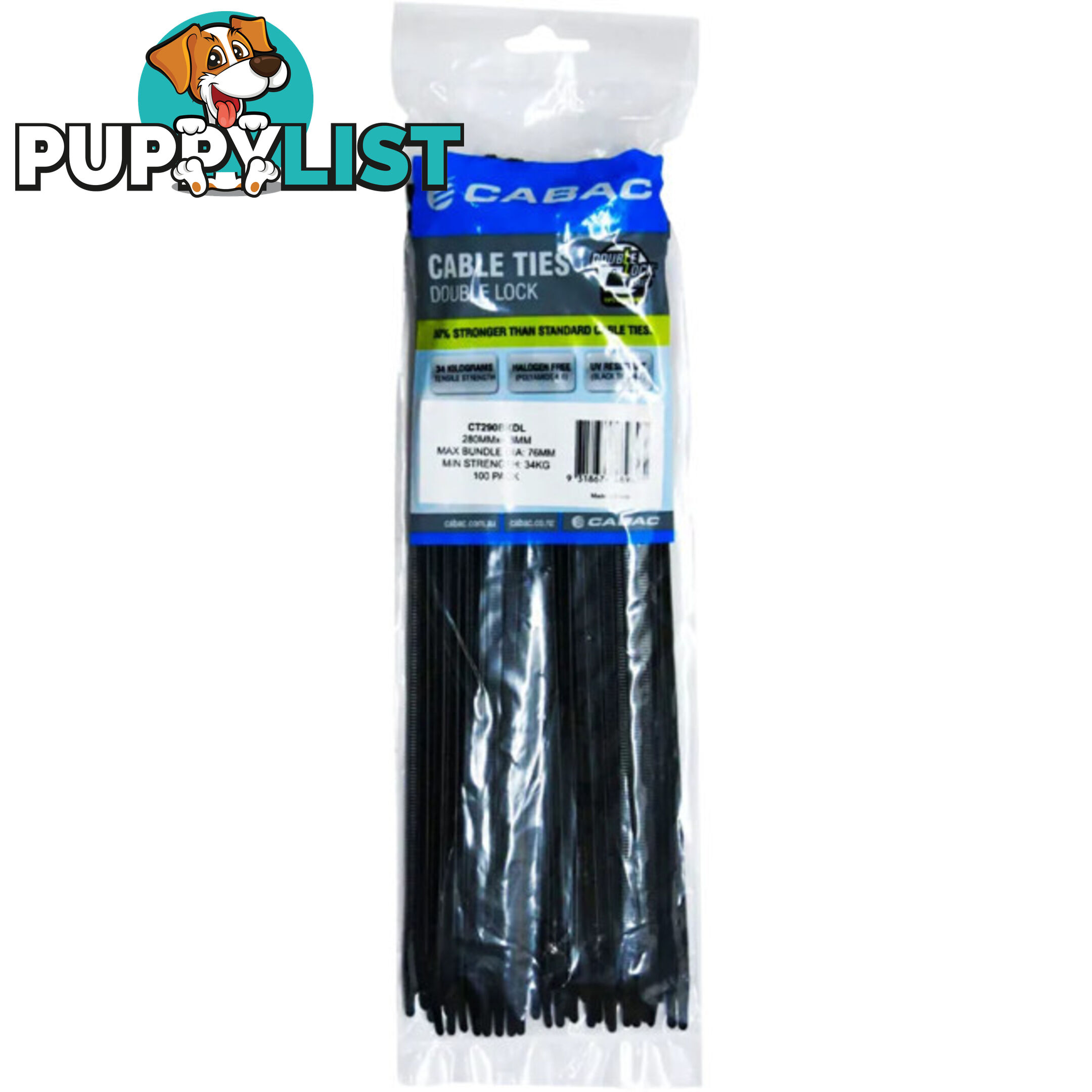 CT290BKDL 280 X 4.3MM DOUBLE LOCK CABLE TIE 100PK BLACK