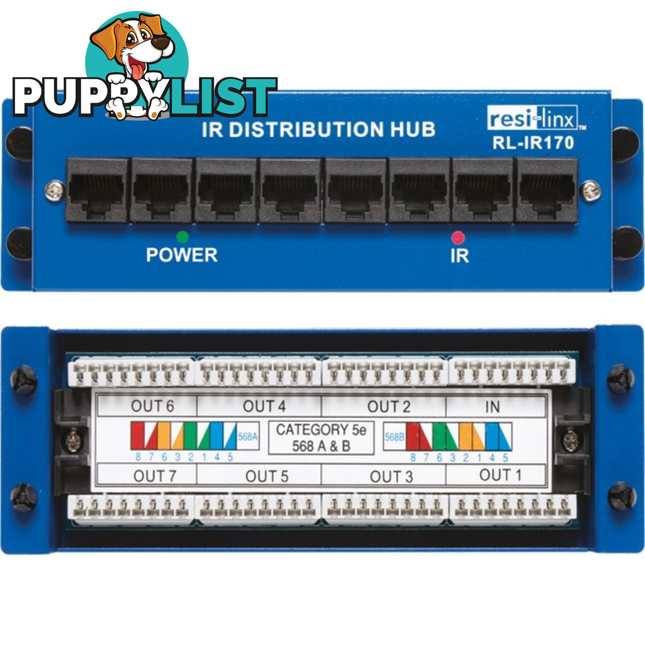 RLIR170 IR OVER CAT5 DISTRIBUTION HUB 7X RJ45 IN 1 OUT RESI-LINX