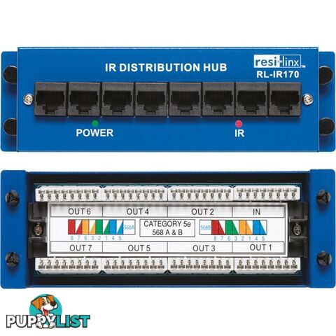 RLIR170 IR OVER CAT5 DISTRIBUTION HUB 7X RJ45 IN 1 OUT RESI-LINX