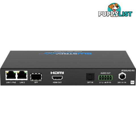 IP300UHDRX IP MULTICAST UHD 18GBPS VIDEO RECEIVER OVER 1GB IR, RS-232 & USB / KVM, POE- HDCP2.2