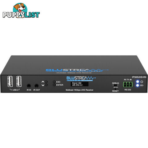 IP300UHDRX IP MULTICAST UHD 18GBPS VIDEO RECEIVER OVER 1GB IR, RS-232 & USB / KVM, POE- HDCP2.2