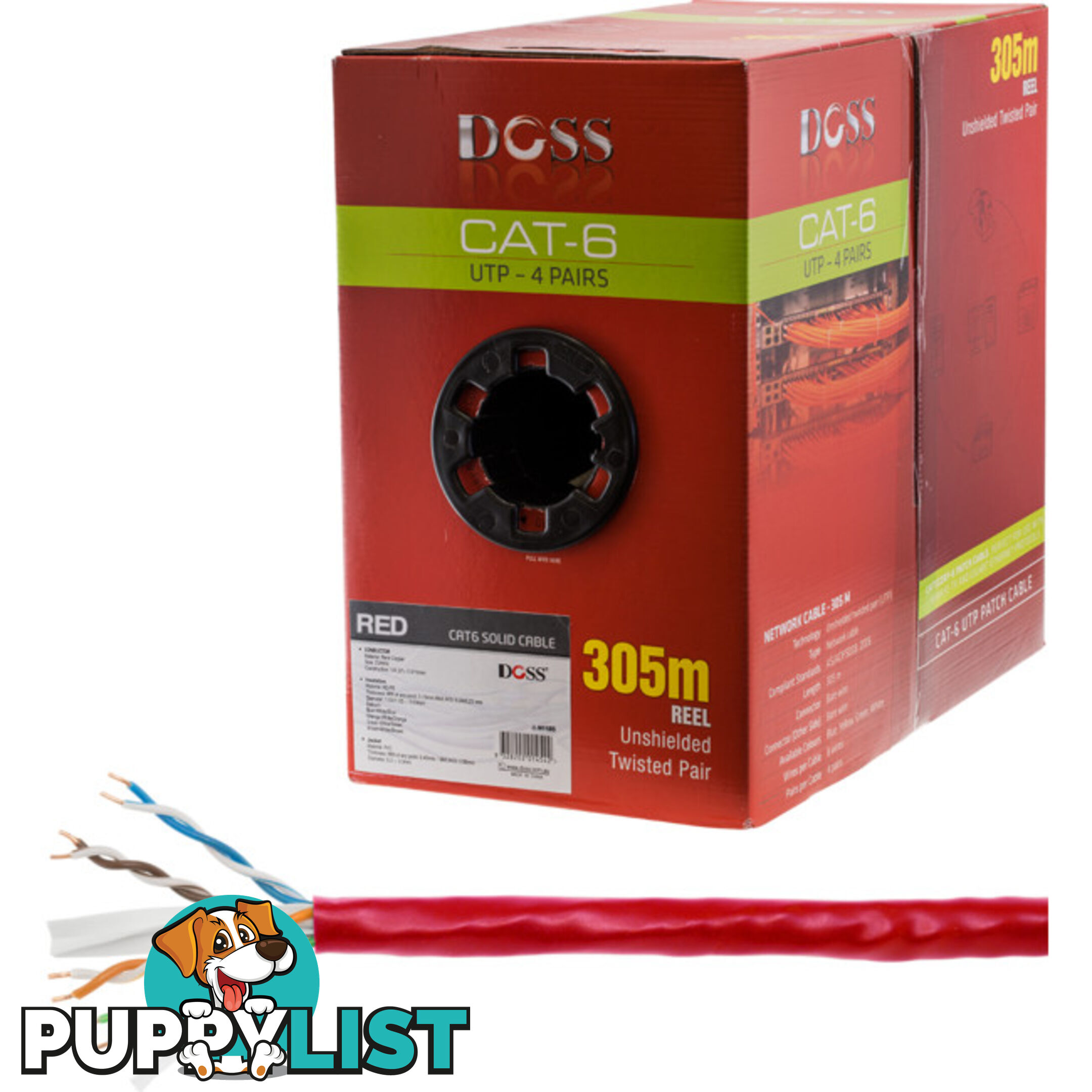 C6RRED 305M CAT6 SOLID CABLE RED SOLD AS 305M ROLL ONLY