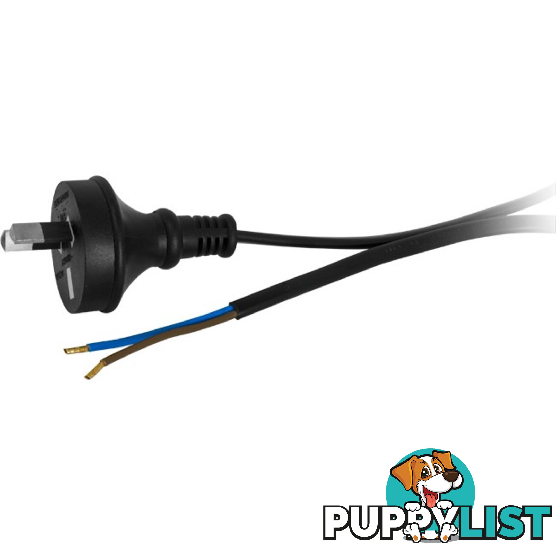 22PB 7.5A 2 CORE MAINS LEAD - 2M BARE WIRE POWER LEAD BLACK