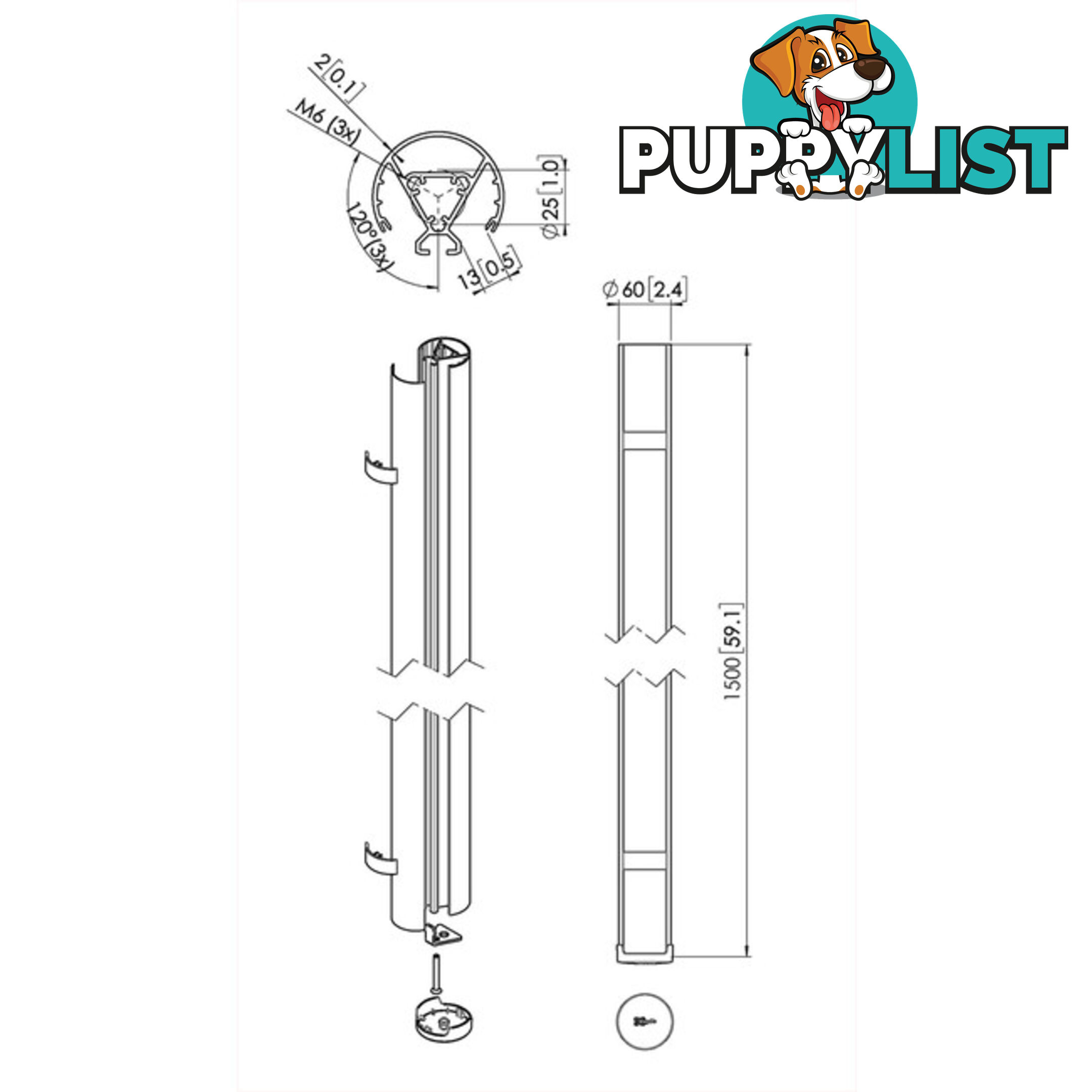 PUC2415B 150CM BLACK POLE VOGEL'S