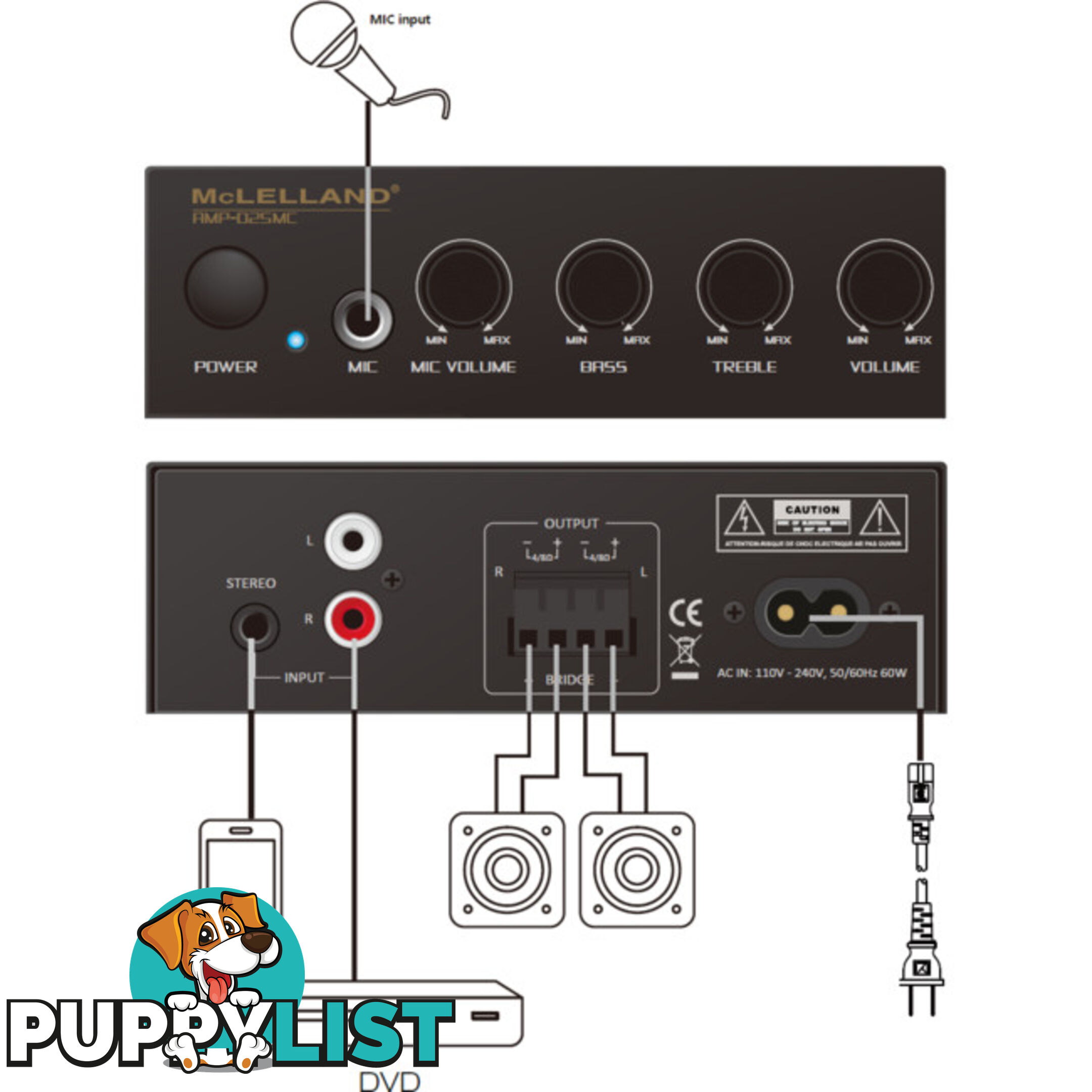 AMP-D25MC 2CH AMP WITH MIC INPUT