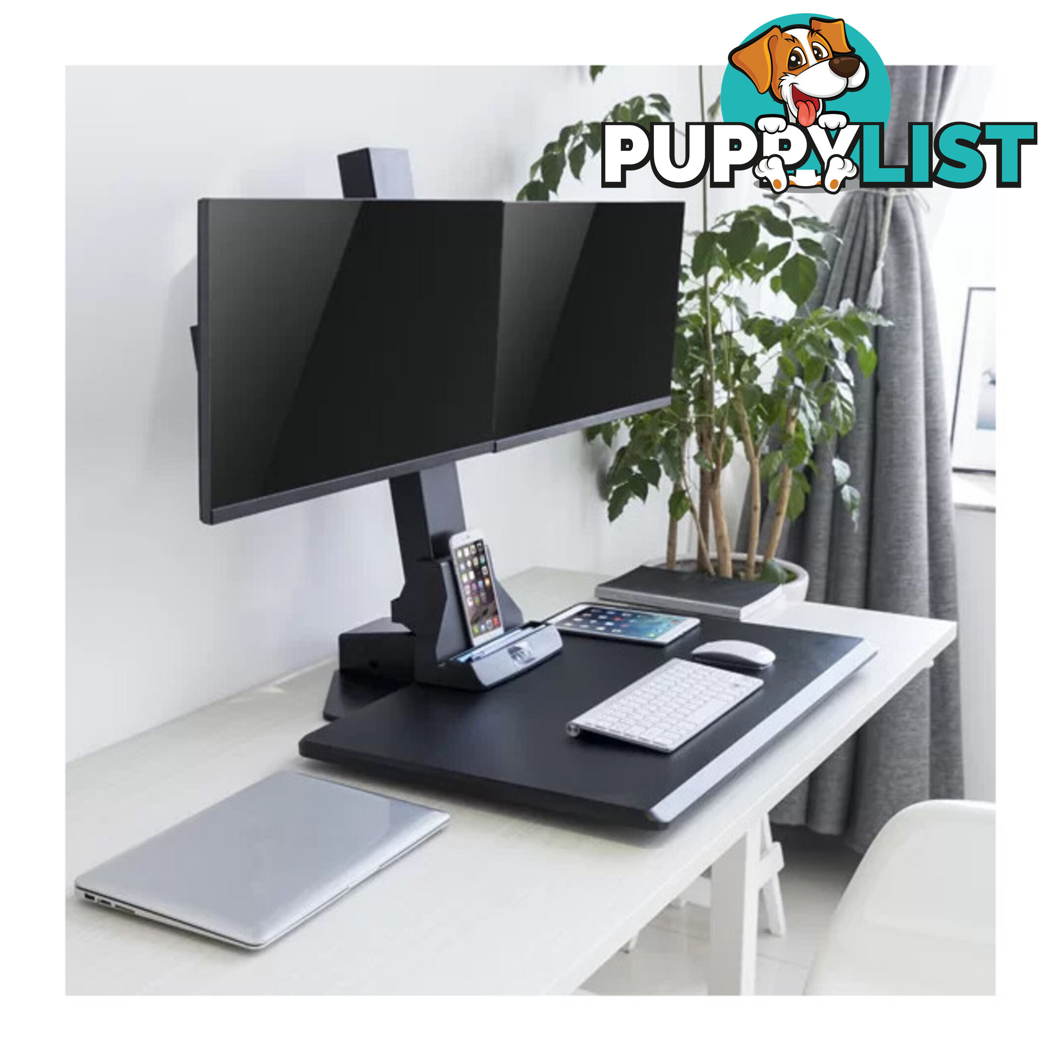 EDT10T02B DUAL MONITOR ELEC SIT STAND DESKTOP WORK STATION- BLACK