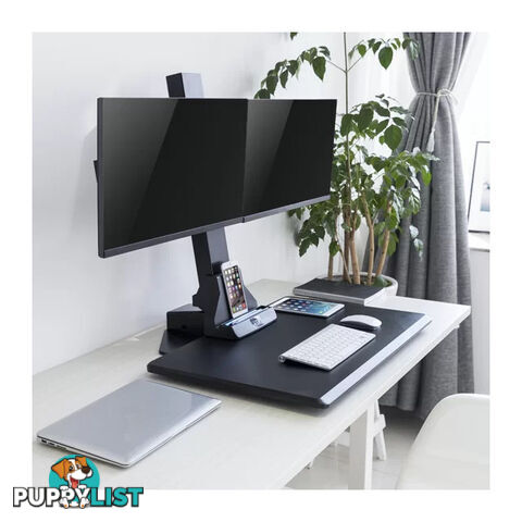 EDT10T02B DUAL MONITOR ELEC SIT STAND DESKTOP WORK STATION- BLACK