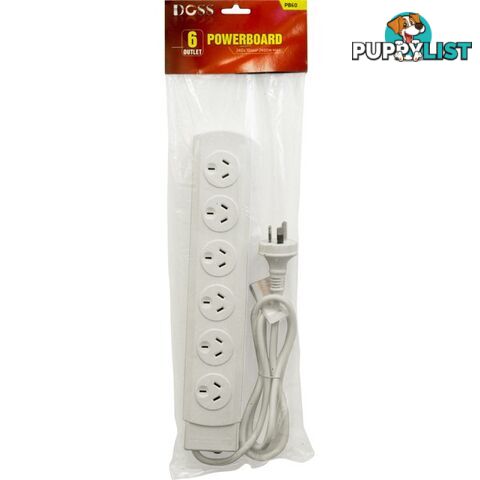 PB60 6 WAY POWERBOARD WHITE WITH OVERLOAD PROTECTION