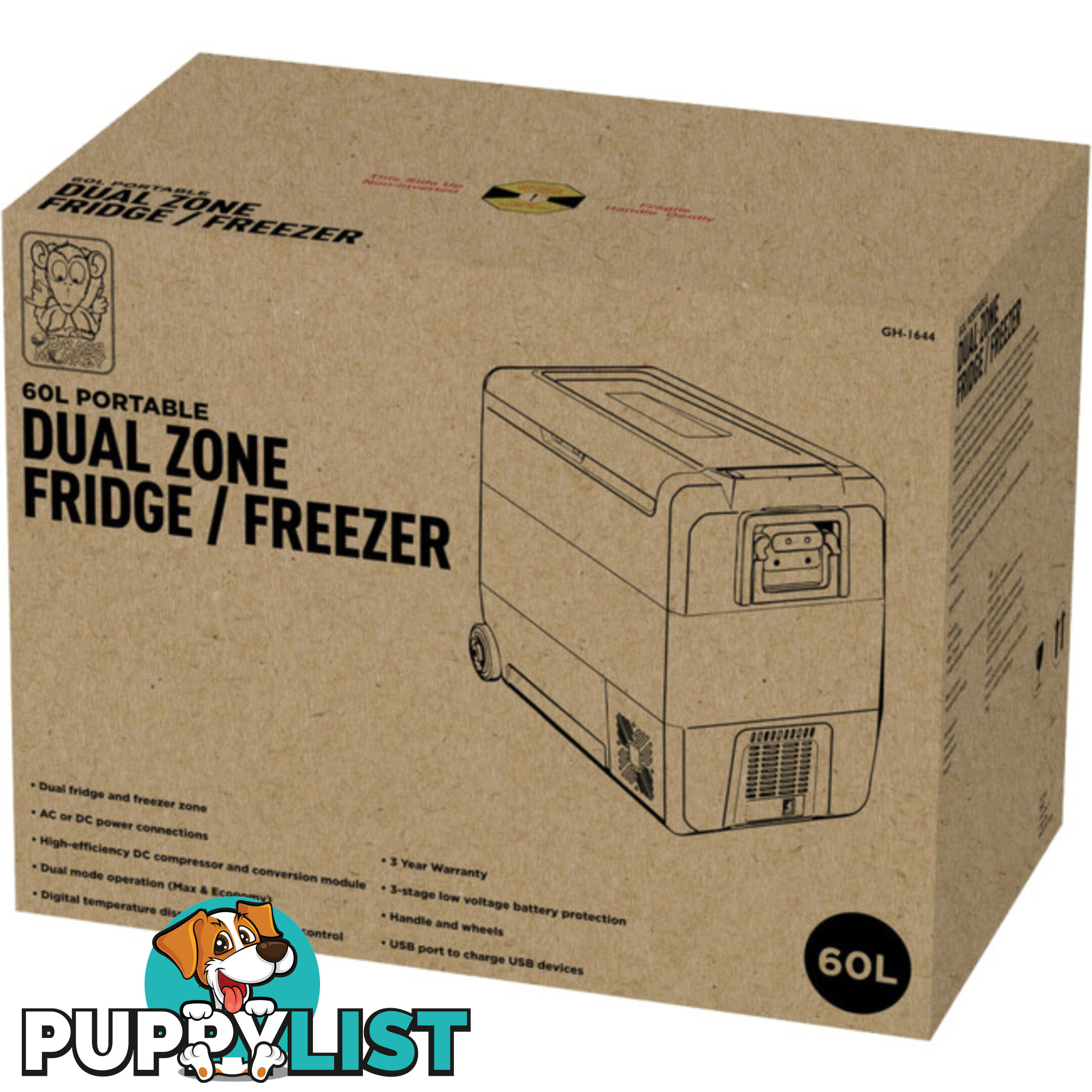 GH1644 60L PORTABLE FRIDGE DC AC BRASS MONKEY